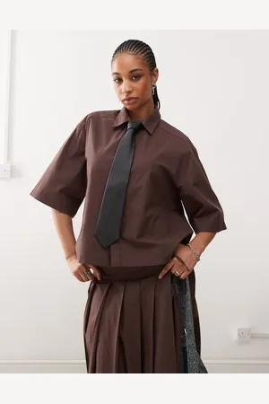 COLLUSION Oversized boxy short sleeve shirt in (part of a set)-Brown