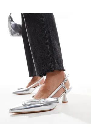 Glamorous Slingback kitten heeled shoes with bow in