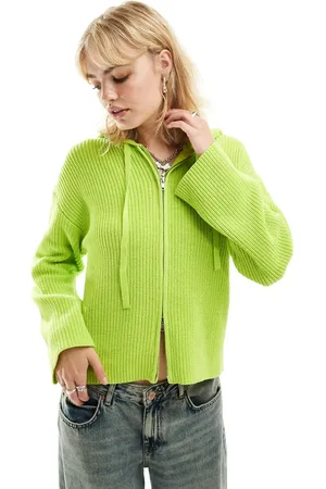 Monki Knitted rib hoodie zip up cardigan in