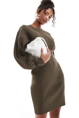 Y.A.S Balloon sleeve mini dress in olive-Green