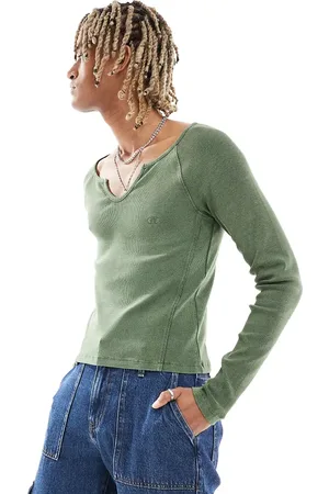 Reclaimed Long sleeve acid wash muscle fit t-shirt in -Green