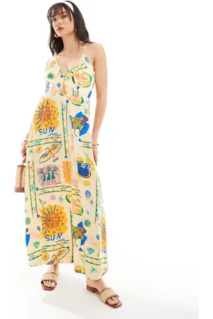 Object Strappy maxi dress in painted print-White