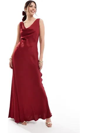 Maids to Measure Bridesmaid cowl front maxi dress in -Red