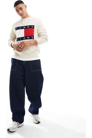 Tommy Hilfiger Large flag logo jumper in off white melange