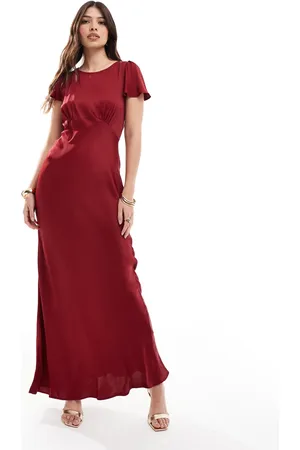 Maids to Measure Bridesmaid short sleeve cowl back maxi dress in -Red