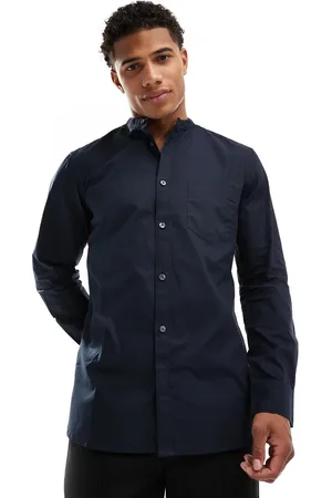 French Connection French Connection long sleeve henley shirt with single breast pocket in navy