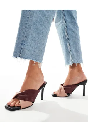 River Island Contrast heeled mules in burgundy and pink