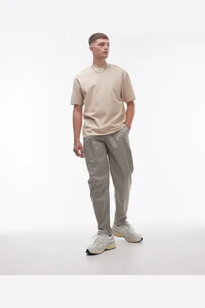Topman Twin pleat tapered pants in -Neutral