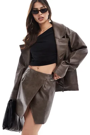 SNDYS Leather look wrap buckle side mini skirt in (part of a set)