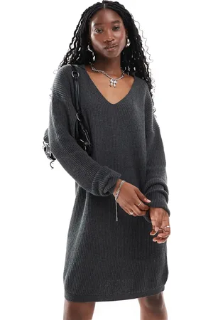 Glamorous Collar detail oversized jumper dress in marl knit-Grey