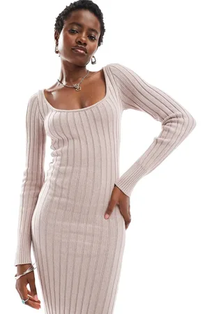 Glamorous Midi rib knit dress in -Pink