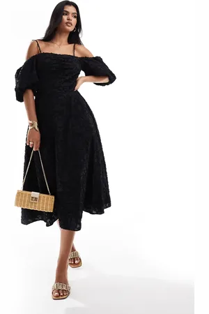 River Island Puff sleeve midi dress in
