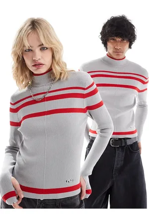 Reclaimed Unisex knitted top with red stripe