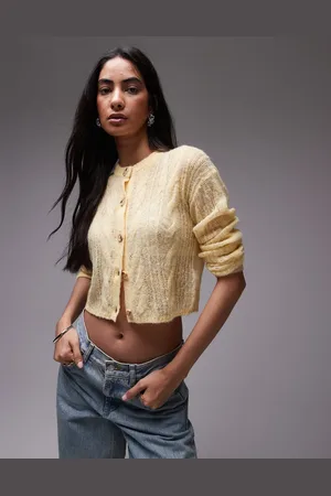 Topshop Knitted sheer cable cardi in -Yellow
