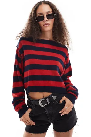 Free People Slash neck striped jumper in multi