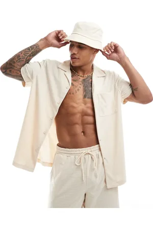 South Beach Waffle towelling beach shirt in (part of a set)-White