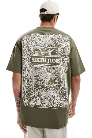Sixth June Azulejos oversized t-shirt in off white-Green