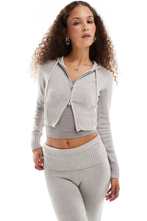 Lioness Knit zip through hoodie in light (part of a set)