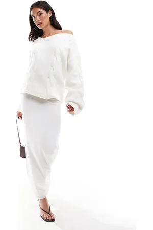 SNDYS Knitted maxi skirt in cream (part of a set)-White