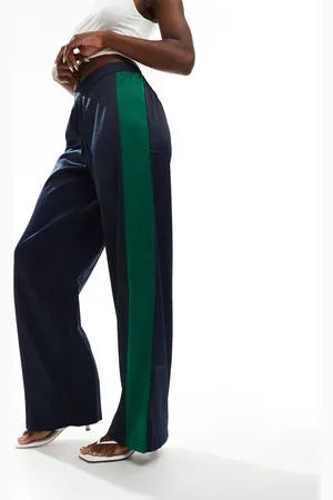 Y.A.S Side stripe wide pants in navy with green detail