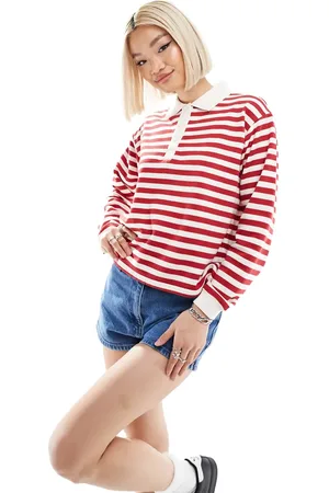 Daisy Street Boxy rugby sweatshirt in cherry red stripe