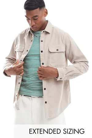 ASOS Cord overshirt with poppers in -Neutral