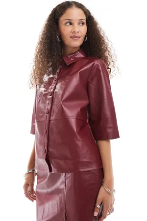 Something New Corpcore leather look oversized shirt in red (part of a set)
