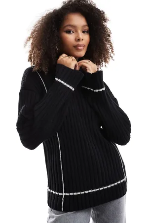 Y.A.S Contrast stitch ribbed jumper in black and cream
