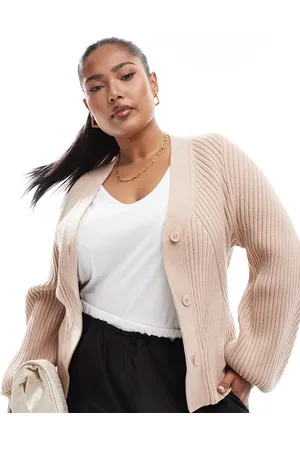ASOS ASOS DESIGN Curve structured sleeve cardigan with rib detail in -Brown