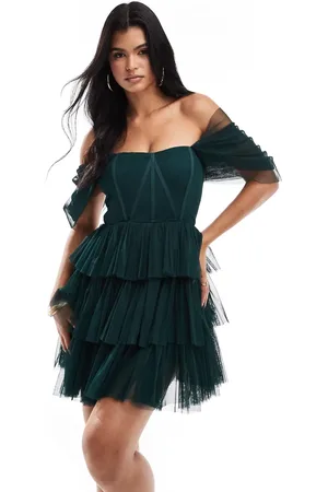 Lace & Beads Off shoulder corset tulle mini dress in