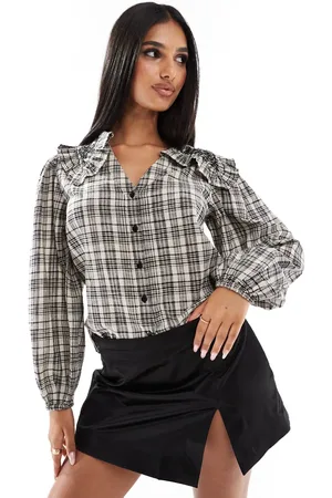 River Island Frill collar shirt in black and white check