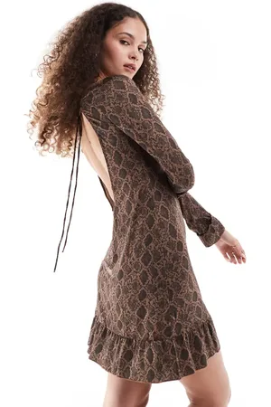 Monki Long sleeve mini dress with open back in