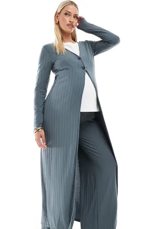 Mama;licious Mamalicious Maternity Mix & Match ribbed jersey maxi cardigan in asphalt (part of a set)-Grey