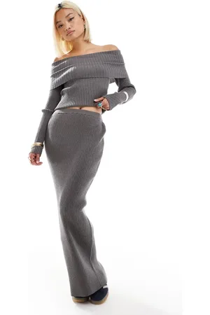 Glamorous Classic maxi knitted skirt in (part of a set)-Grey