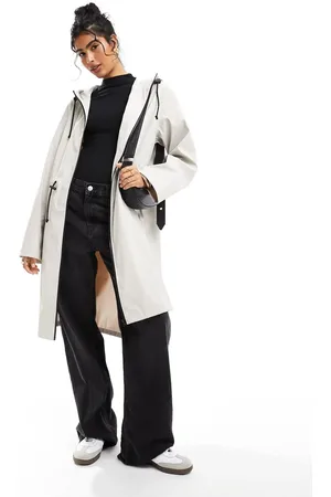 ASOS Rubberised longline parka with drawstring detail in neutral