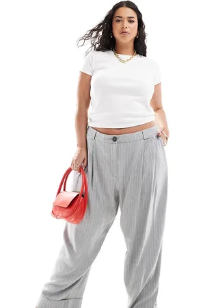 ASOS ASOS DESIGN Curve tapered tailored pants with turn up hem in stripe-Multi