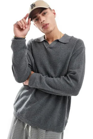 Cotton On Cotton On knitted long sleeve collar lightweight top in charcoal-Grey