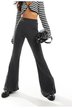 Monki Two-tone rib jersey flare leg pants in