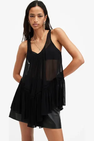 AllSaints Rach semi sheer ruffle top in