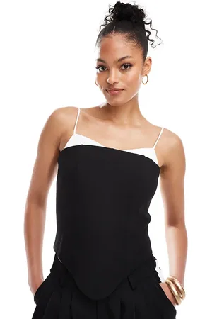 Extro & Vert Tall Corset top with bra detail in black & white (part of a set)-Multi