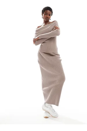 Glamorous Classic maxi knitted skirt in (part of a set)-Neutral
