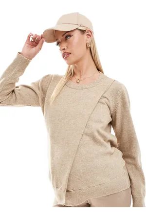 Mama;licious Mamalicious Maternity split front jumper with nursing functionality in beige-Neutral
