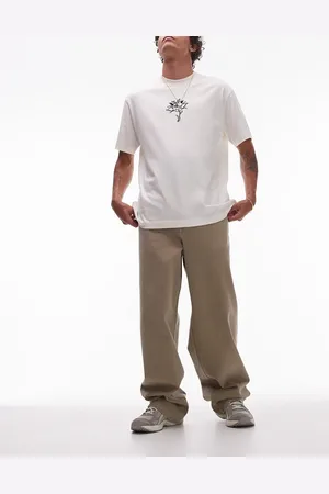 Topman Extra wide leg twill pants in -Neutral