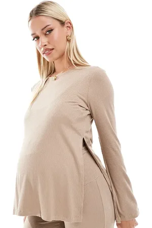 Mama;licious Mamalicious Maternity split seam top in beige (part of a set)-Neutral