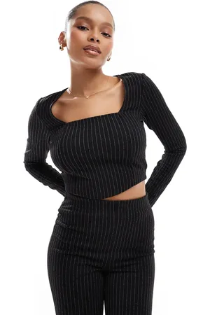 Pieces® Jersey long sleeved top in pinstripe (part of a set)