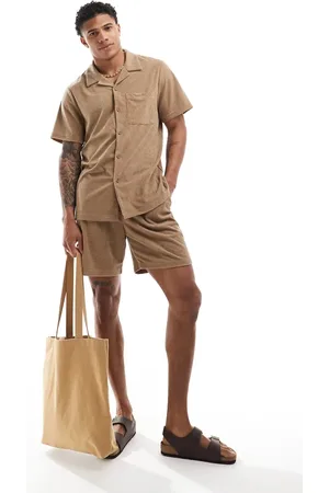 South Beach Waffle towelling beach shirt in (part of a set)-Neutral