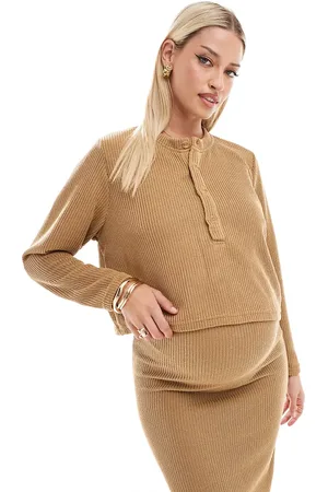 Mama;licious Mamalicious Maternity cropped henley top in mustard (part of a set)-Yellow