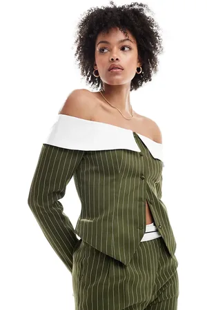 Extro & Vert Tall Corset bandeau blazer top in (part of a set)-Green
