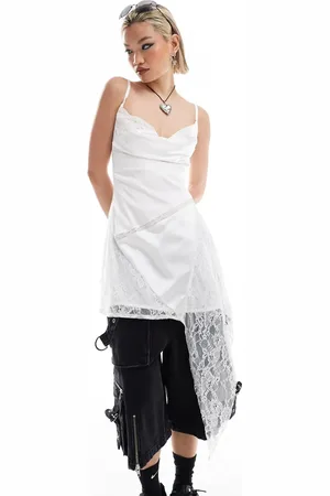 COLLUSION Satin jacquard and lace deconstructed mini slip dress in -White