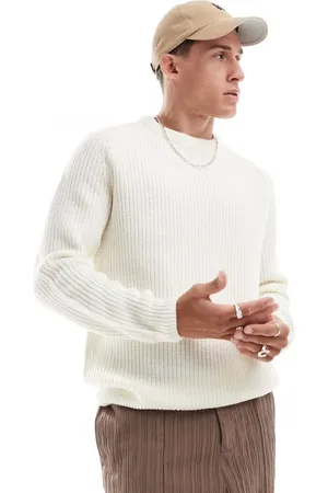 New Look Fisherman crew neck jumper in -White